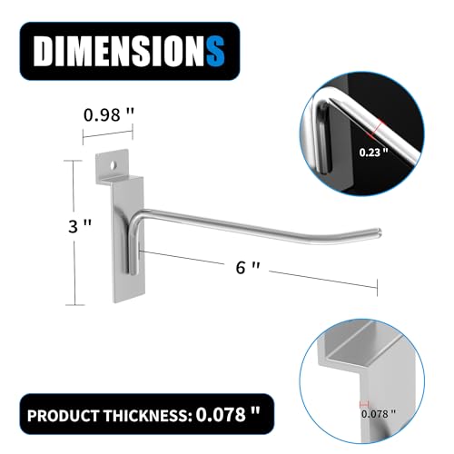 25 PK Silver 6 inch Wall Mounted Slatwall Hooks (25 Count)