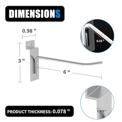 25 PK Silver 6 inch Wall Mounted Slatwall Hooks (25 Count)