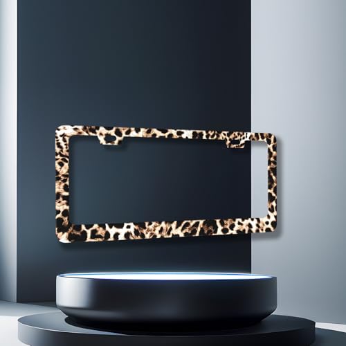 Stainless Steel Animal Brown Leopard License Plate Frame 12.2 x 6.2 Inch