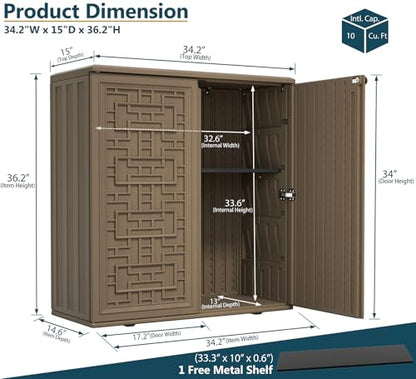 Indoor Outdoor Storage Cabinet with Doors and Shelf