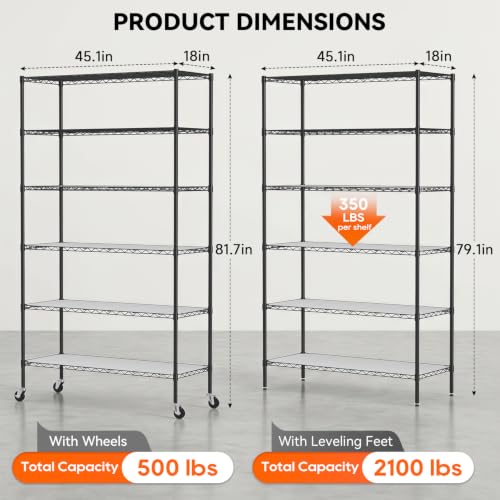 6 Tier Wire Storage Shelves with PP Shim