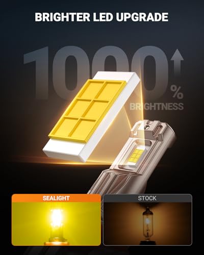H11/H16/H8 Yellow LED Fog Light Bulb, 18000LM Ultra Bright Yellow Fog Lights, IP68 Waterproof Injection Sealed,Long Lifespan 80000 Hours, 1:1 Mini Size Easy Install, Pack of 2