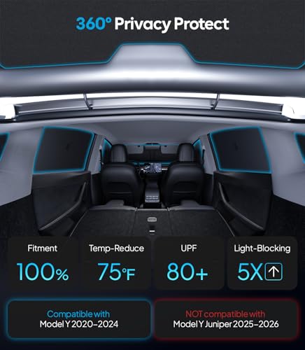 2026 8PC Full Set Window Sunshade for Tesla Model Y 2020 (8 Count)