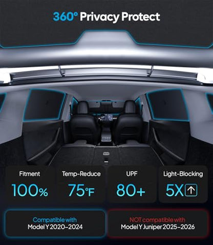 2026 8PC Full Set Window Sunshade for Tesla Model Y 2020 (8 Count)