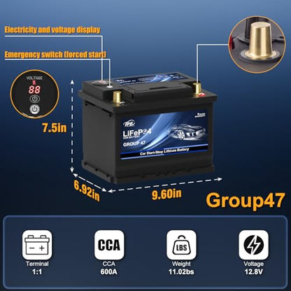 Car Start Stop Lithium Battery BCI Group47 LiFePO4 Lithium