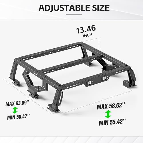 16.73" Bed Racks Truck Cargo Carrier with 2 LED Lights Compatible with Tacoma