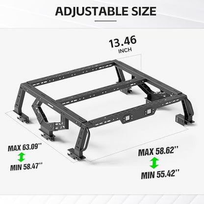 16.73" Bed Racks Truck Cargo Carrier with 2 LED Lights Compatible with Tacoma