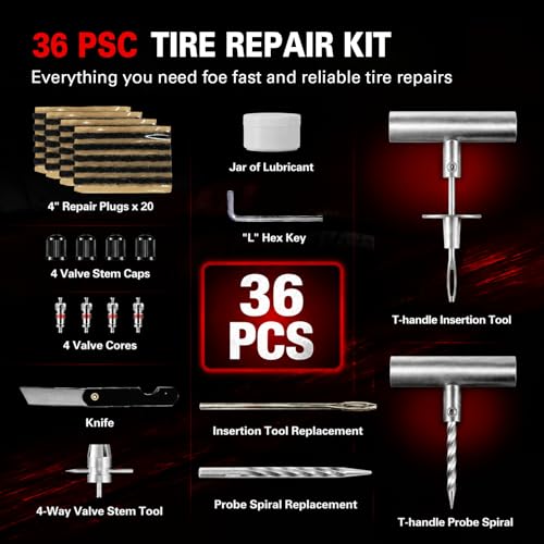 36 pcs Universal Tire Repair Kit with Plugs Heavy Duty Professional