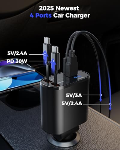 Retractable USB C Car Charger
