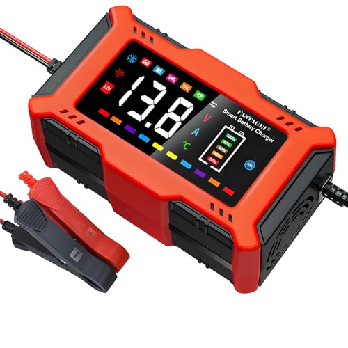 LiFePO4 Lead Acid Battery Charger Smart Battery Trickle Charger 12V 6A Automotive Battery Maintainer Desulfator Temp Compensation for Car Truck Motorcycle Lawn Mower Marine RV