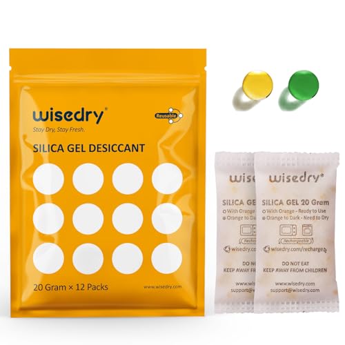 20 Gram [12 Packs] Rechargeable Silica Gel Packets Microwave Fast Reactivate in 2MINS Moisture Absorber Desiccant Packs with Orange Indicating Beads Food Grade (12 Count)