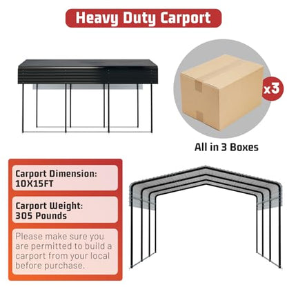 Metal Carport 10 x 15 FT with Heavy Duty Frame & Galvanized Steel Roof