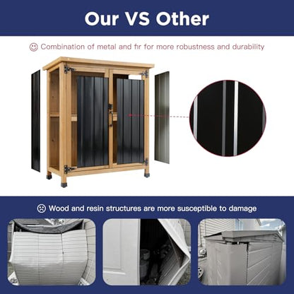 Wood & Metal Outdoor Storage Cabinet with Waterproof Roof
