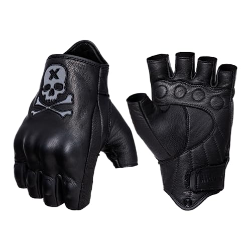 Goatskin Leather Motorcycle Motorbike Powersports Racing Gloves Reflective Skull Touchscreen for Men and Women Model