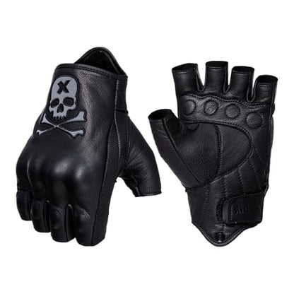 Goatskin Leather Motorcycle Motorbike Powersports Racing Gloves Reflective Skull Touchscreen for Men and Women Model