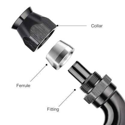 8AN 150 Degree PTFE One Piece Full Flow End Hose Fitting Aluminum Black