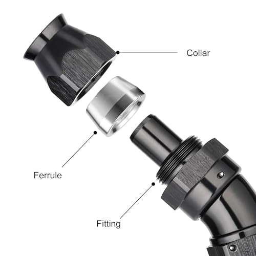8AN 30 Degree PTFE One Piece Full Flow End Hose Fitting Aluminum Black