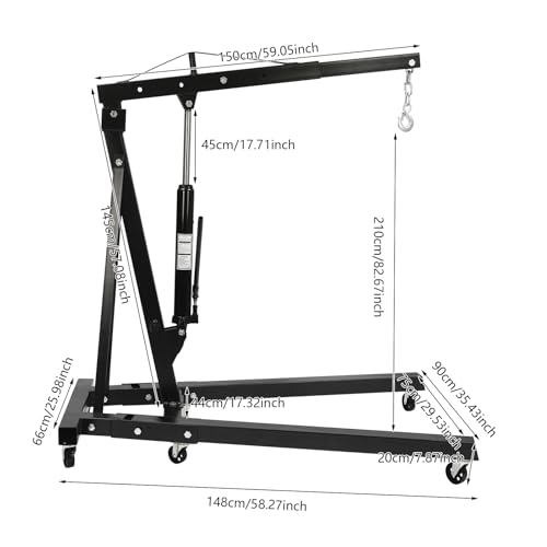 Folding Engine Crane 2 Ton Folding Engine Hoist 4400lbs Crane Hoist Lift with 6 Iron Caster Wheels for Garage