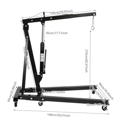 Folding Engine Crane 2 Ton Folding Engine Hoist 4400lbs Crane Hoist Lift with 6 Iron Caster Wheels for Garage