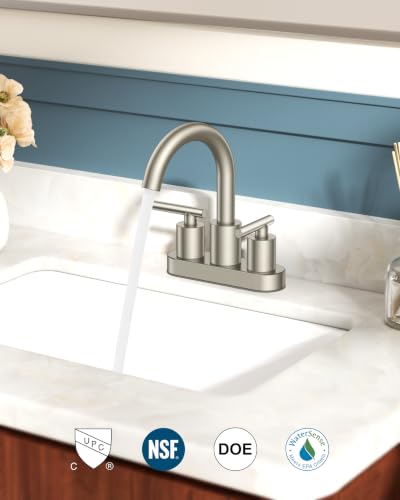 Bathroom Sink Faucet 3 Hole Brushed Nickel 4 Inch Centerset 2 Pack (2 Count)