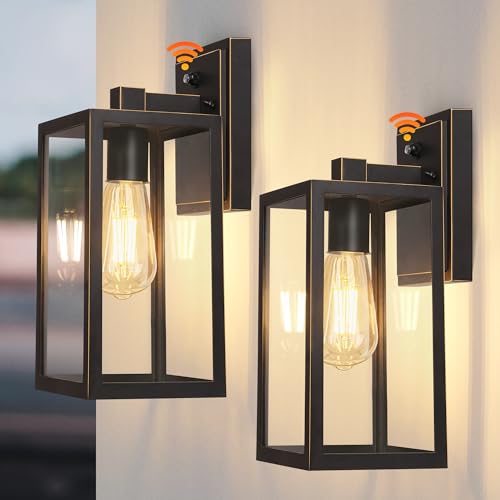 Black Exterior Light Fixtures Wall Mount with Gold Rim (2 Count)