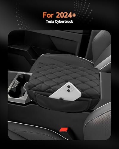 for 2024 2025 2026 Cybertruck Center Console Cover Armrest Cover for Tesla Cybertruck Accessories Arm Rest Protector with Side Pockets Back Mesh 4 Velcro Pockets