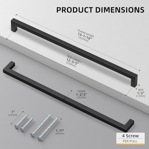 50 Pack 12-3/5 Inch Black Cabinet Handles Kitchen Drawer Pulls (50 Count)