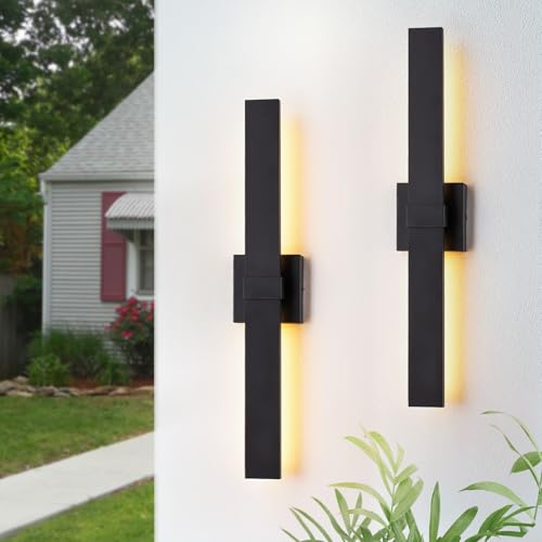 2 Pack Modern Outdoor Wall Light Exterior Black LED Patio Wall Light Fixture 27.2" Exterior Wall Sconce Outdoor Porch Lights for House (2 Count)
