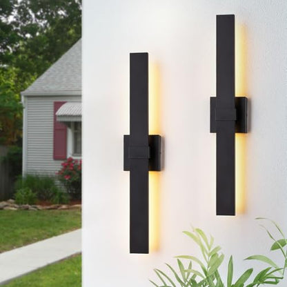 2 Pack Modern Outdoor Wall Light Exterior Black LED Patio Wall Light Fixture 27.2" Exterior Wall Sconce Outdoor Porch Lights for House (2 Count)