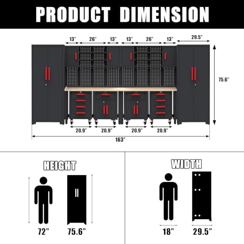 12 PC Heavy Duty Steel Garage Storage Cabinet System & Bench