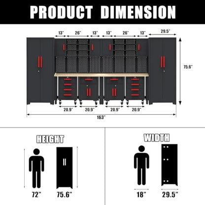 12 PC Heavy Duty Steel Garage Storage Cabinet System & Bench