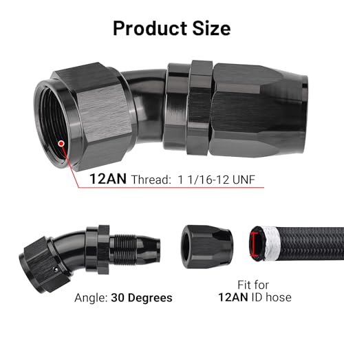 12AN 30 Degree One Piece Full Flow Hose End Fitting Swivel for CPE Braided Hose