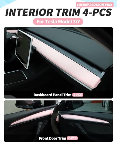 Dashboard Cover Wrap and Front Door Inner Armrest Panel Cover Trim Compatible with Tesla Model 3 2021