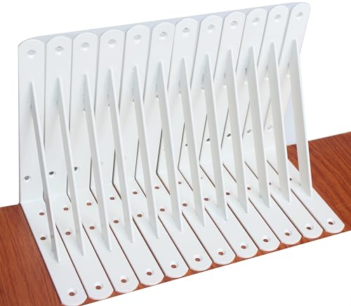 12 Pack L8 x H 6" White Heavy Duty Shelf Brackets with Screws Metal Shelf Brackets Shelf Support Angle Brackets for Shelves L Brackets Heavy Duty Floating Shelf (12 Count)