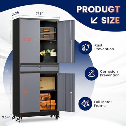 Metal Garage Storage Cabinet with Locking Doors and Adjustable Shelves
