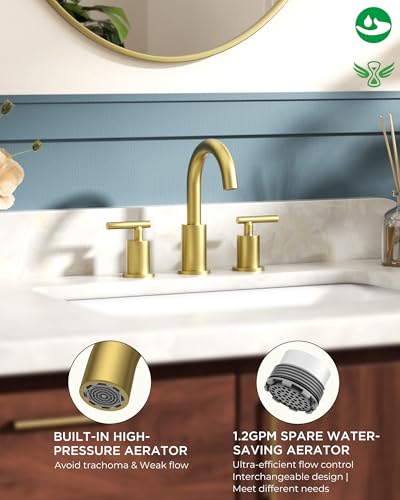 Bathroom Sink Faucet 3 Hole Brushed Gold 8 Inch Widespread