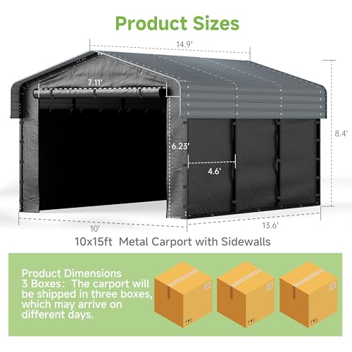 10x15 FT Heavy Duty Metal Carport with Removable Sidewalls