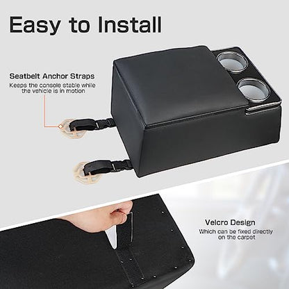 Center Console Organizer with Cup Holder& Phone Holder for Car & Van & Truck Floor Cab Back Bench Seat Armrest Middle Storage Box