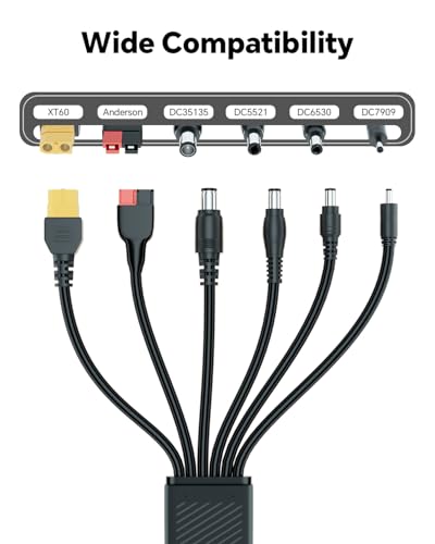 Car Charging Cable Compatible with Jackery Anker EcoFlow 16AWG Car Cigarette Lighter Charger to 6 in 1 Cable Cigarette Lighter Charging for Portable Power Station (6 Foot)