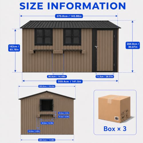 12x10 FT Outdoor Storage Shed with 3 Clear Windows