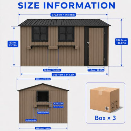 12x10 FT Outdoor Storage Shed with 3 Clear Windows