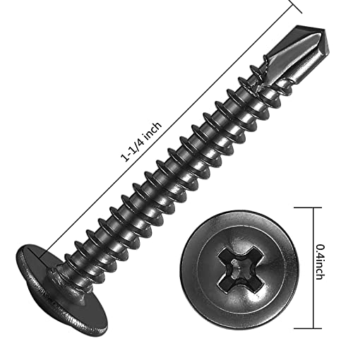 150Pcs)#8×1-1/4” for Sheet Metal Self-Tapping Screws 410 Black Stainless Steel Truss Head High-Strength Quick Tapping