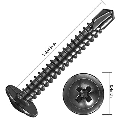 150Pcs)#8×1-1/4” for Sheet Metal Self-Tapping Screws 410 Black Stainless Steel Truss Head High-Strength Quick Tapping