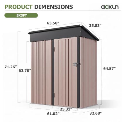 5x3 FT Outdoor Storage Shed with Sloping Roof