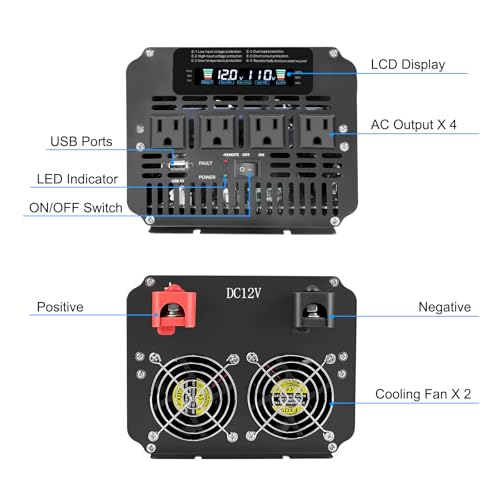 4000 Watt Power Inverter 12V to 110V 120V for Vehicle
