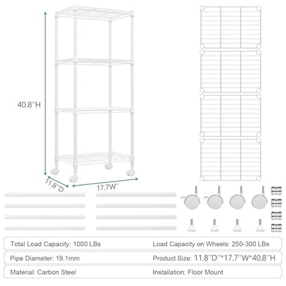 1000 lbs 4 Shelf Adjustable Heavy Duty Steel Wire Rack (4 Count)