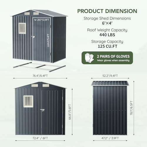 6 x 4 FT Metal Storage Shed for Backyard
