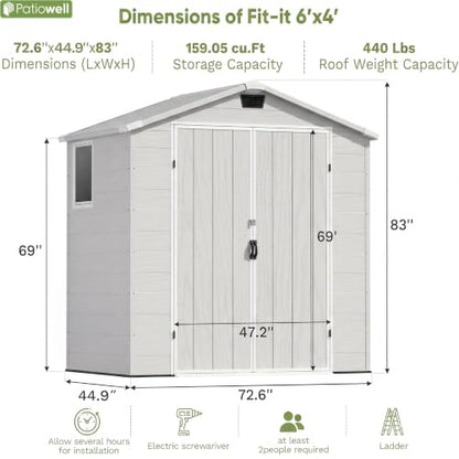 6X4 FT Plastic Outdoor Storage Shed with Floor