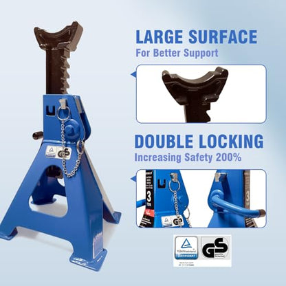 Car Jack Stands 3 Ton with Double Locking and Large Foot Base for Lifting Cars