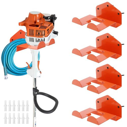 4 Pack Weed Eater Hanger Wall Mounted Bulk Weedeater Garage Trimmer Rack Heavy Duty Garden Tool Hanger Steel Weed Whackers Holder Organizer Hooks for Grass Garden Tools (4 Count)